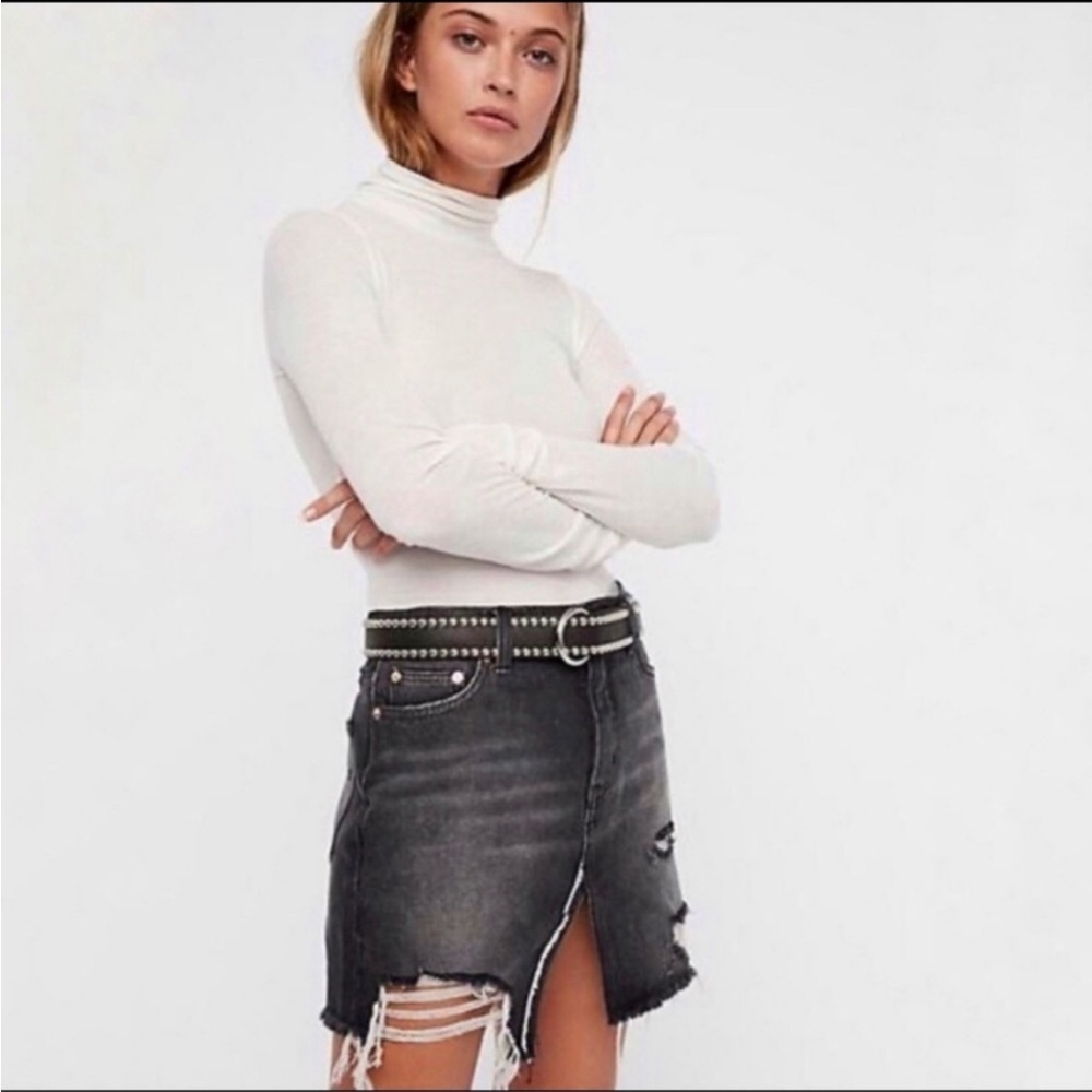 We The Free People Black Distressed Denim Mini Skirt, Size 26